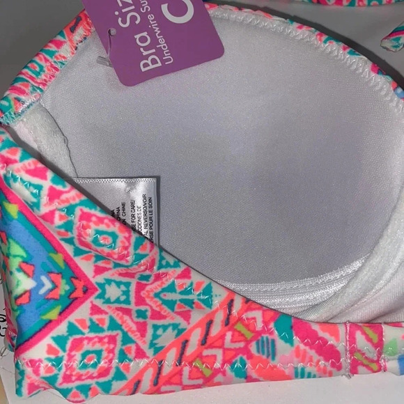 NWT 32C Coco Rave bright halter bikini top white pink orange light padding - Picture 10 of 11